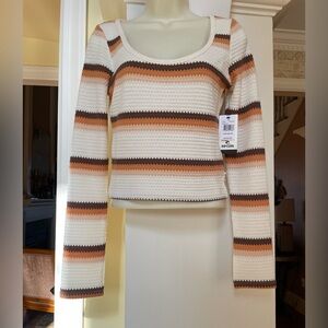 New With Tag Rip Curl cream brown copper & tan striped long sleeve top Sz Sm